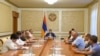 Nagorno Karabakh - President Arayik Harutiunian holds a meeting in Stepanakert, June 26, 2023.