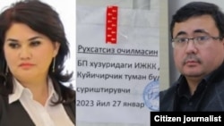 Kompromatuzb иши боюнча соттолуп жаткан журналисттер Мавжуда Мирзаева жана Хуршид Далиев.
